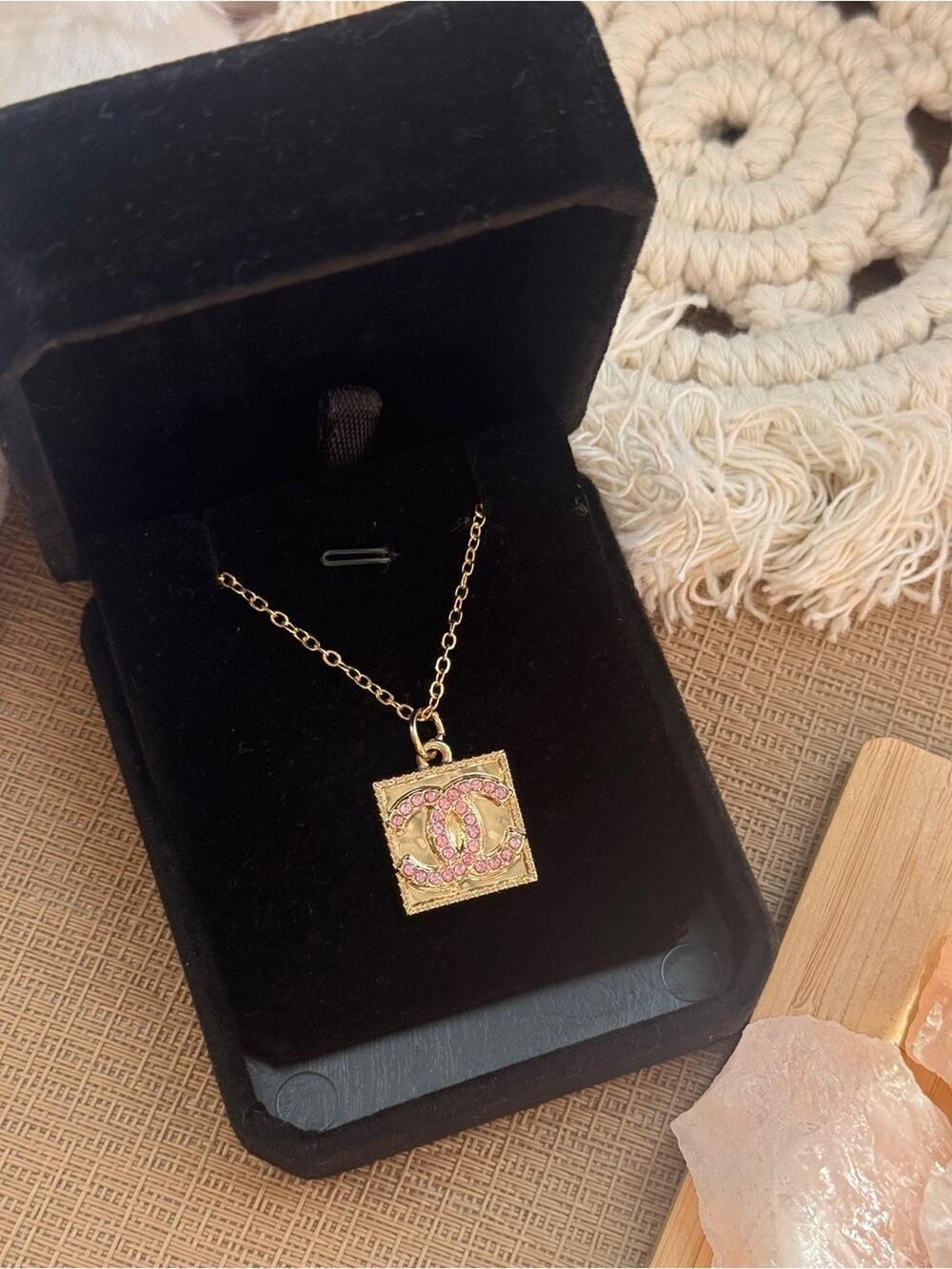 ONLY 1! Vintage CC Gold square Upcycled Necklace